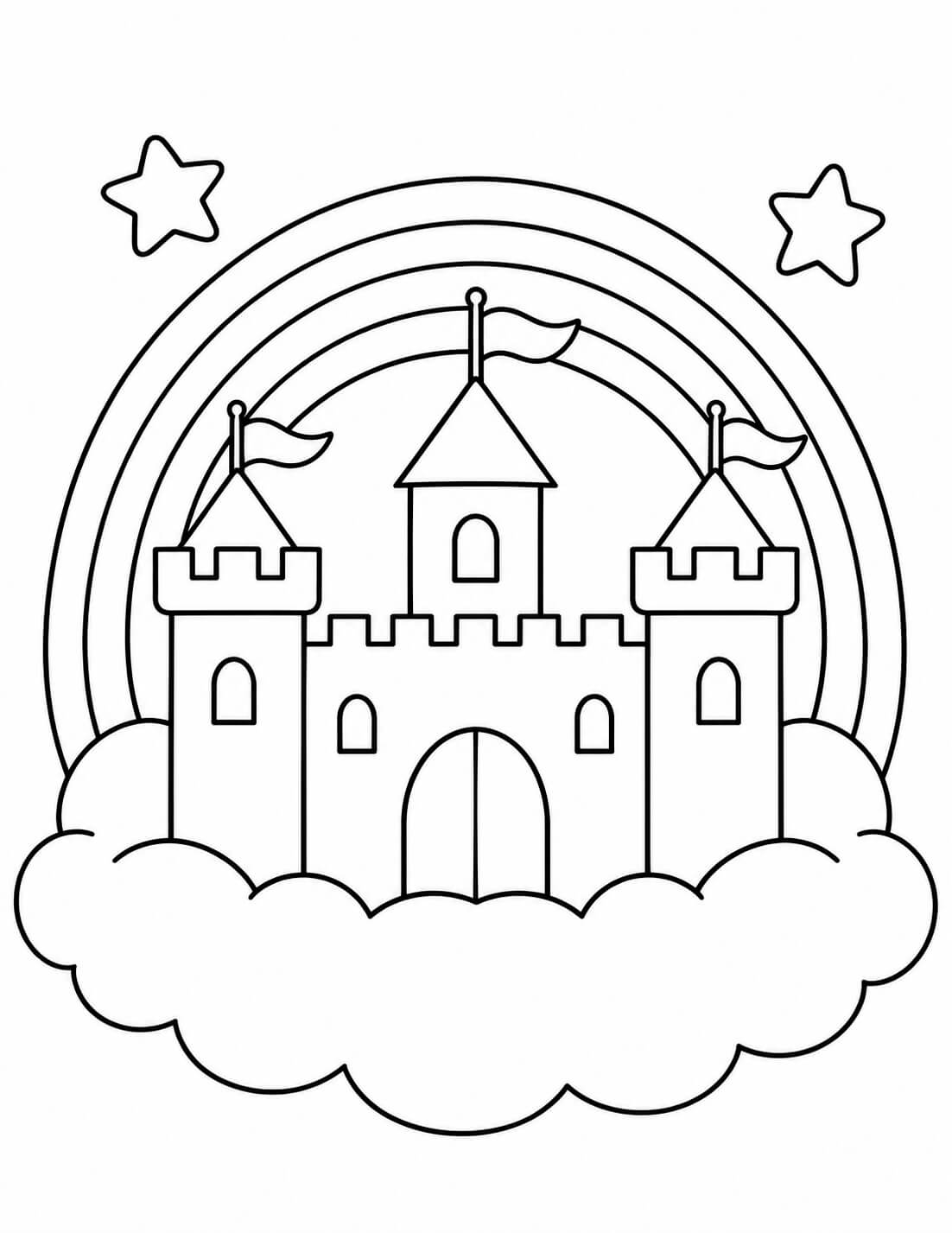 Eine Burg auf den Wolken – einfache Malvorlage für Kinder