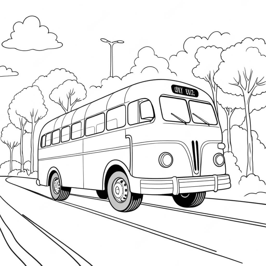 Bus auf der Straße Ausmalbild