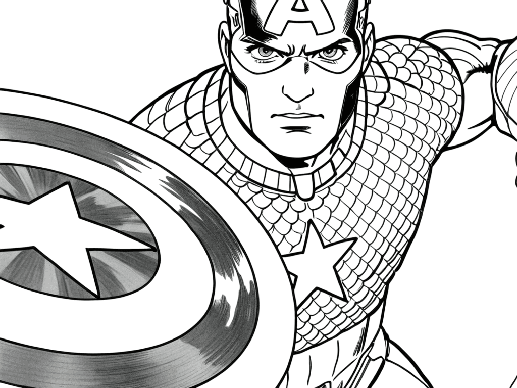 Captain America mit seinem Schild Ausmalbild