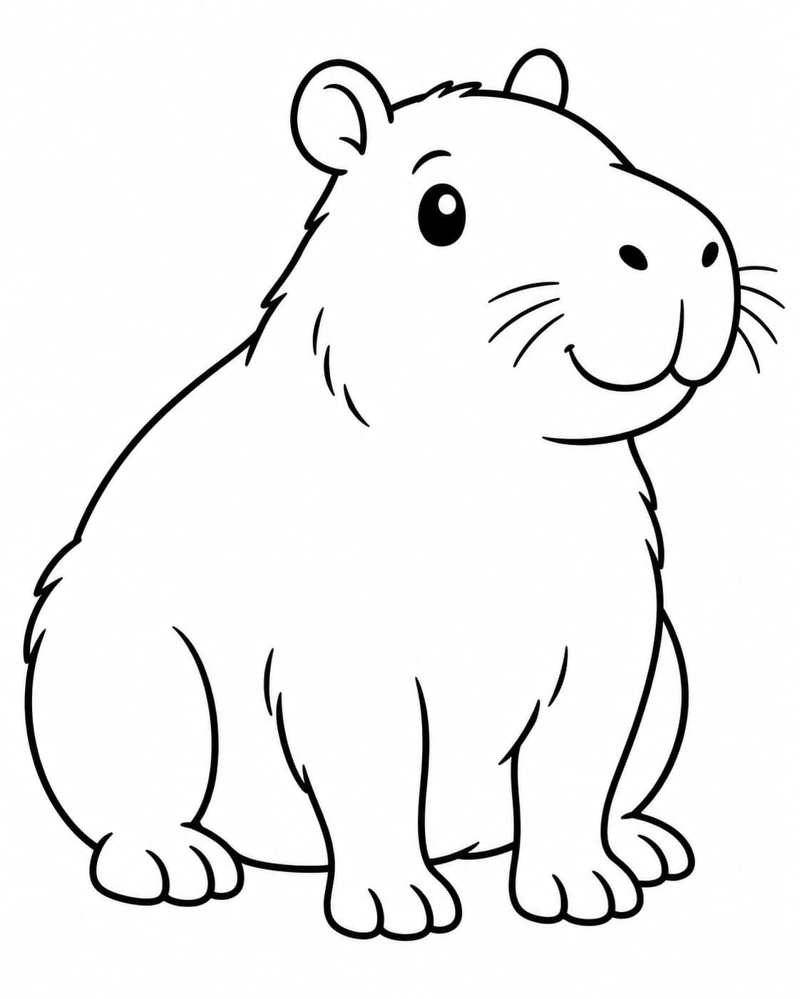 Freundliches sitzendes Capybara als einfaches Ausmalbild für Kinder