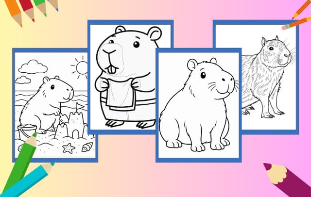 Capybara Ausmalbilder mit niedlichen und realistischen Wasserschweinen