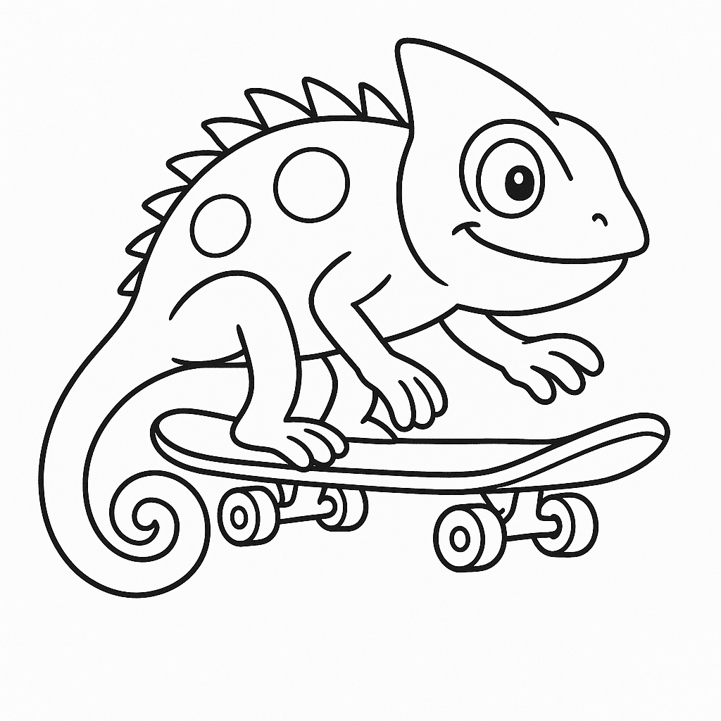 Chamäleon fährt Skateboard
