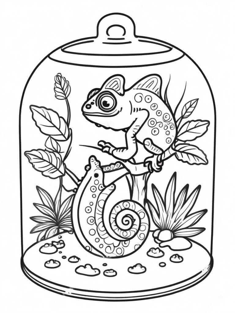 Chamäleon im Terrarium häutet sich