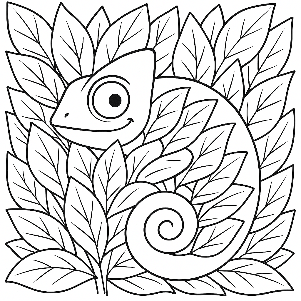 Chamäleon versteckt sich im Blättern