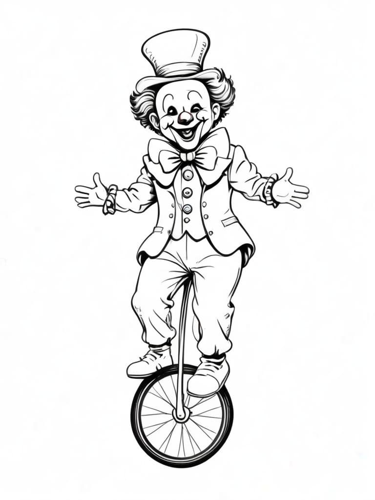 Clown auf Einrad Ausmalbild