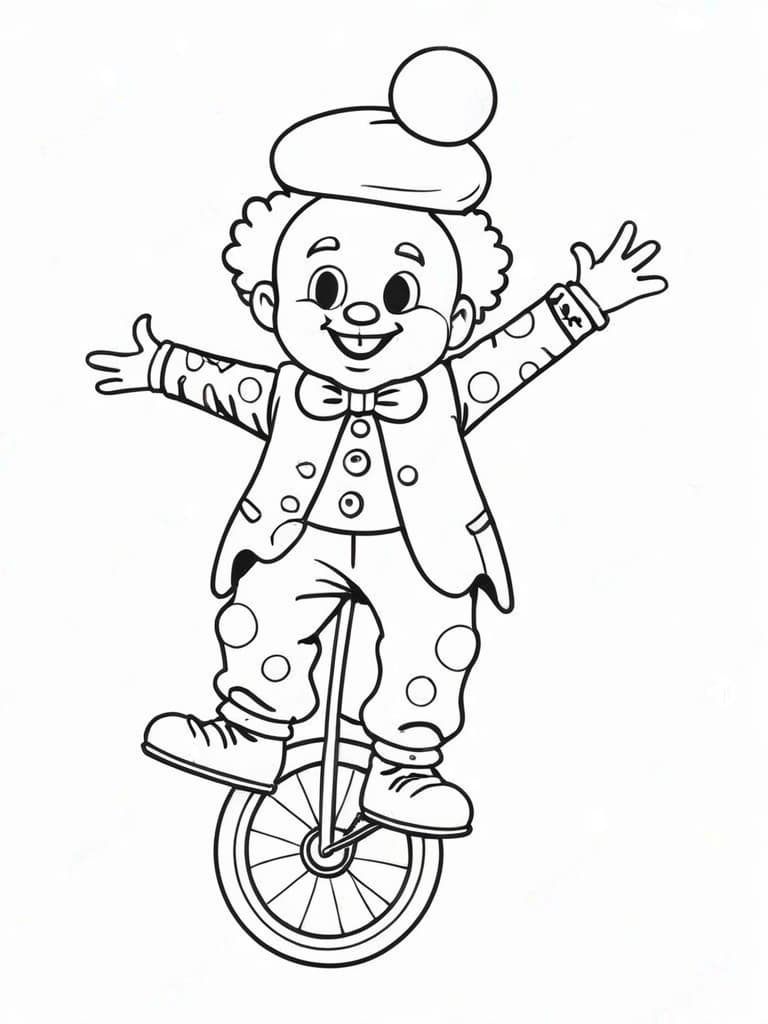 Clown für Kinder auf Einrad Ausmalbild