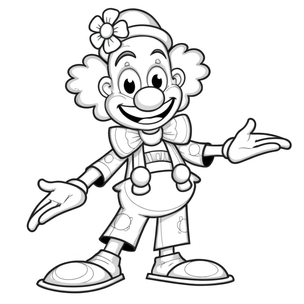 Clown mit Hut und Blume Ausmalbild