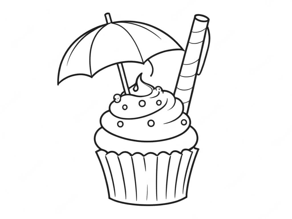 Cupcake mit Regenschirm Ausmalbild