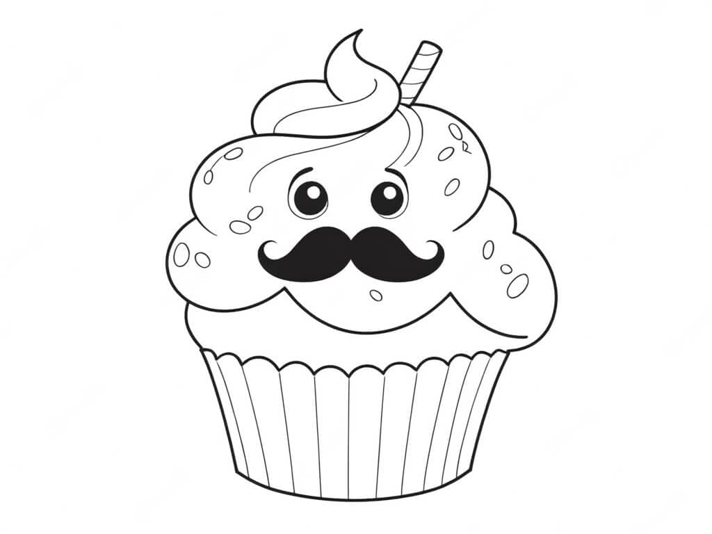 Cupcake mit Schnurrbart Ausmalbild