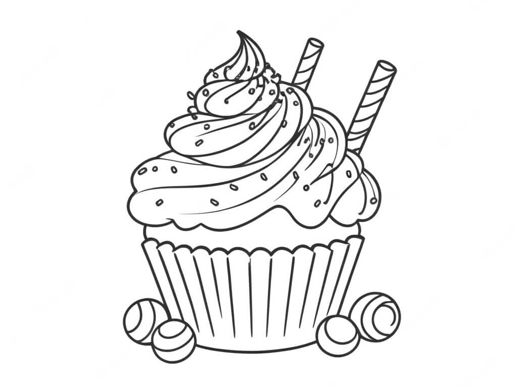 Cupcake mit Süßigkeiten Ausmalbild