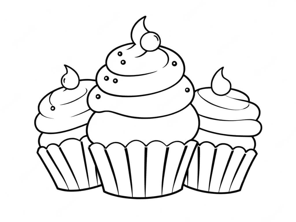 Drei Cupcakes Ausmalbild