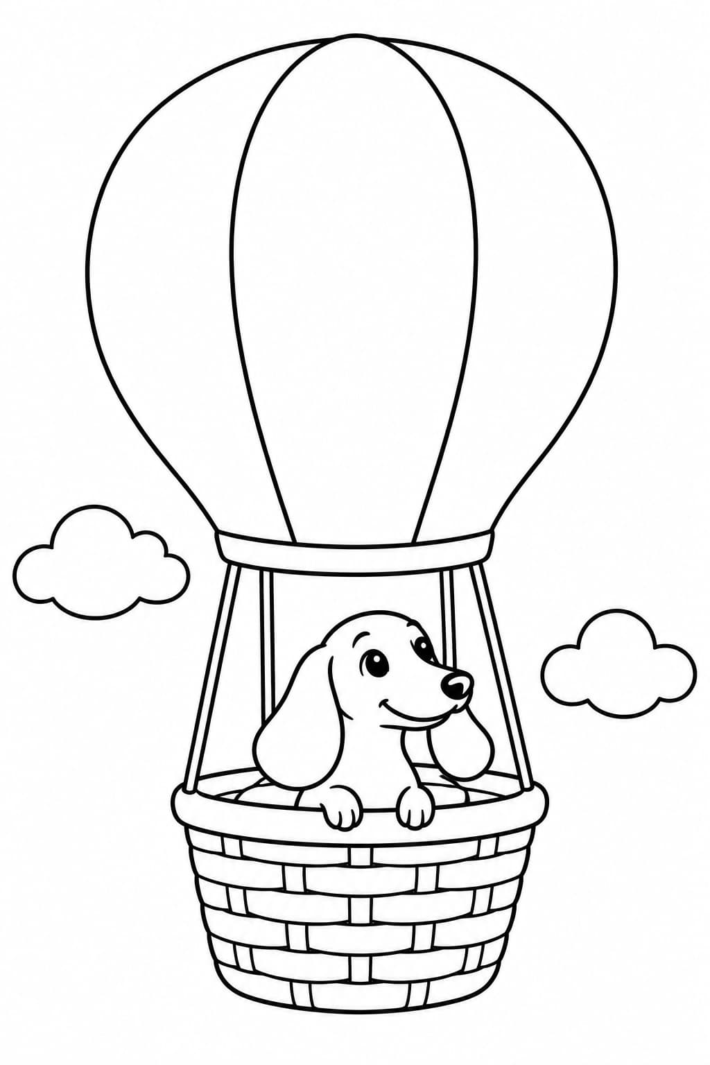 Dackel im Heißluftballon – kostenlose Dackel-Malvorlage zum Ausdrucken