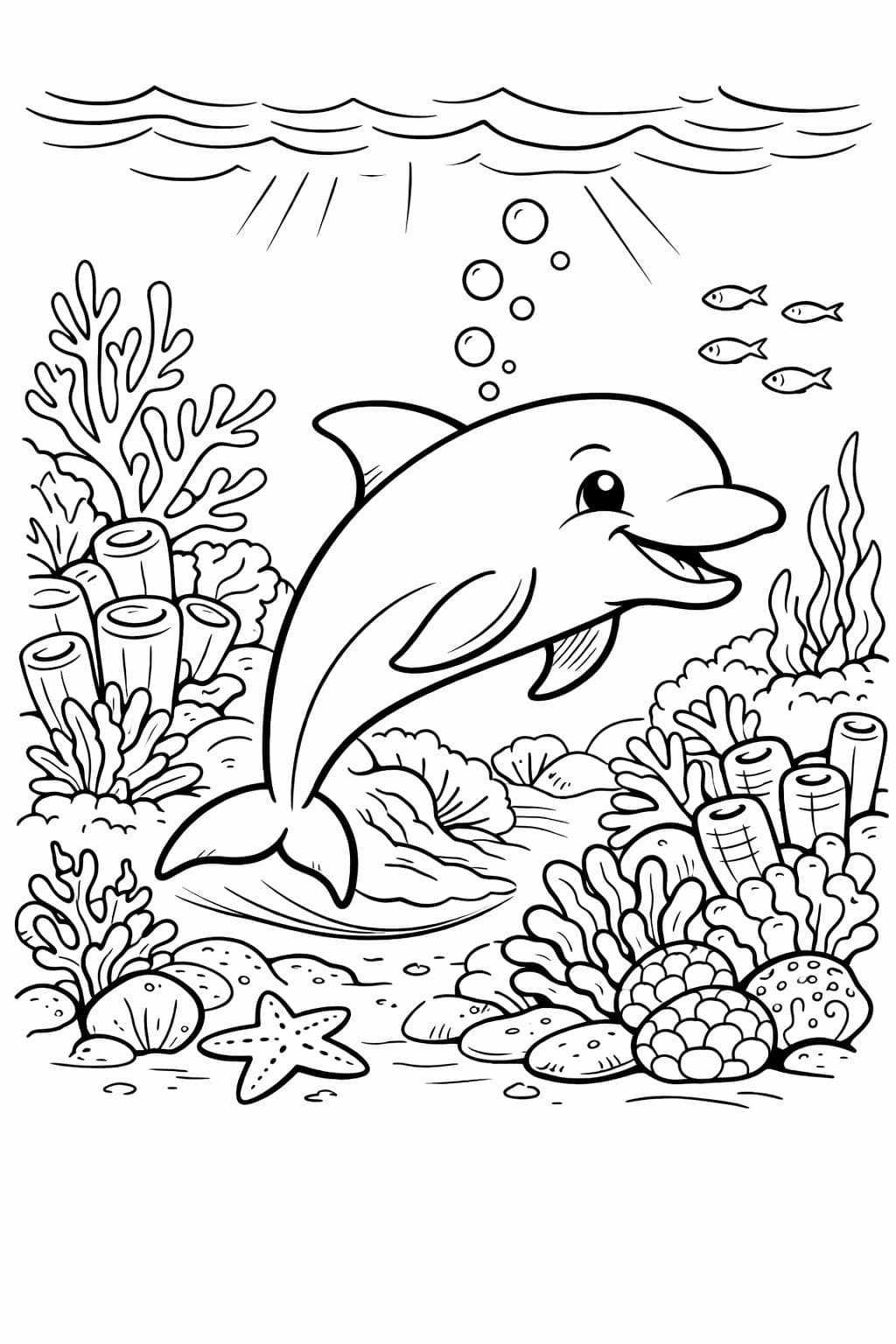 Delfin im Korallenriff Ausmalbild