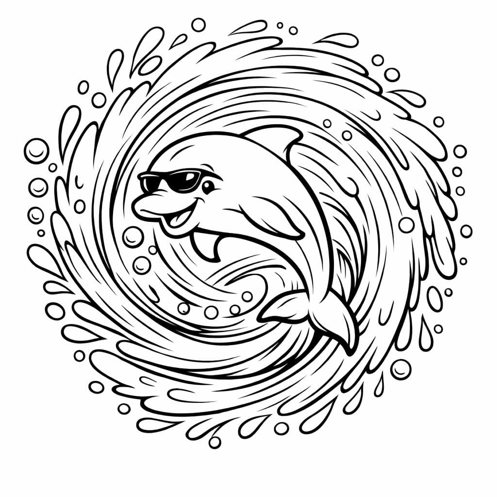 Delfin in Meeresspirale Ausmalbild