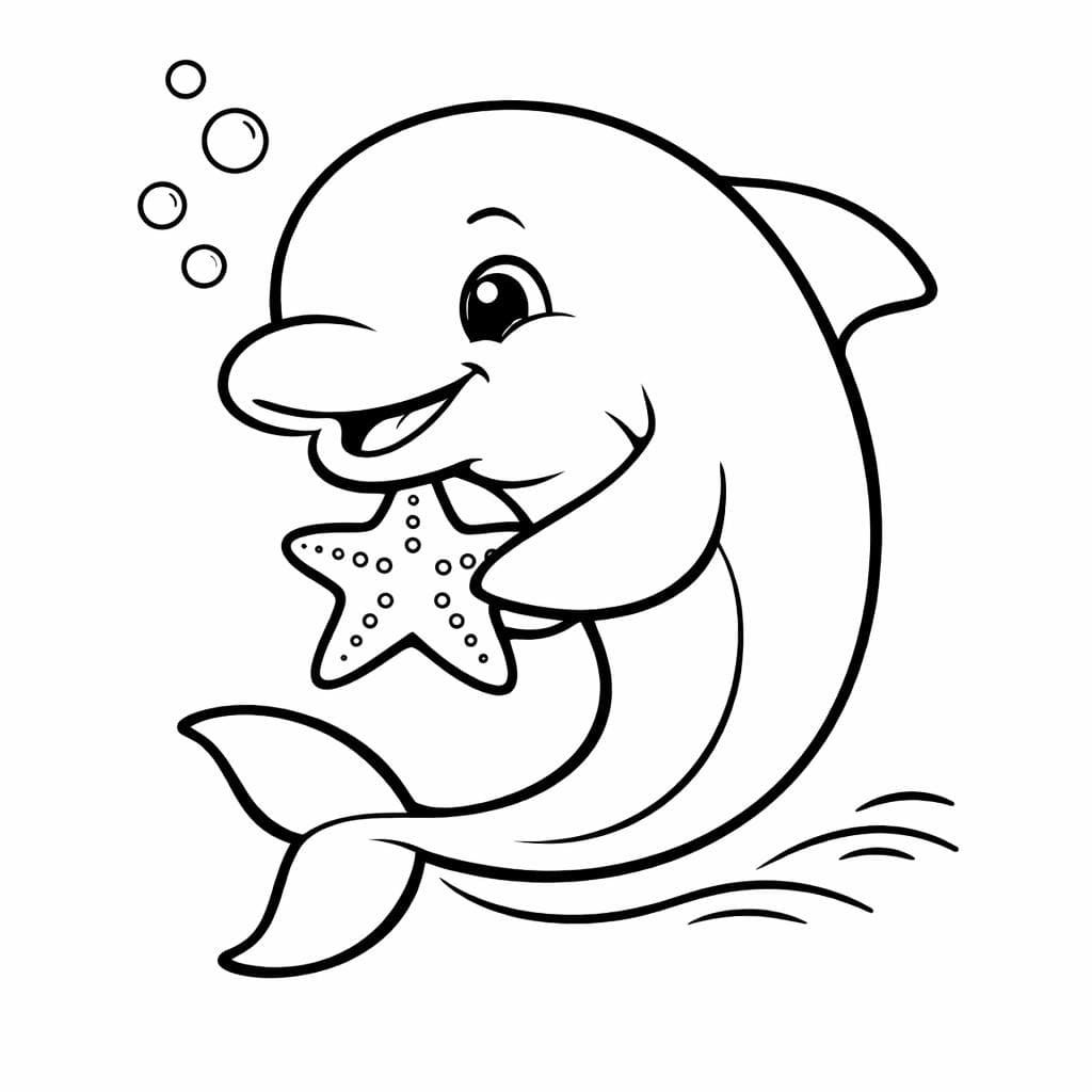 Delfin spielt mit Seestern Ausmalbild