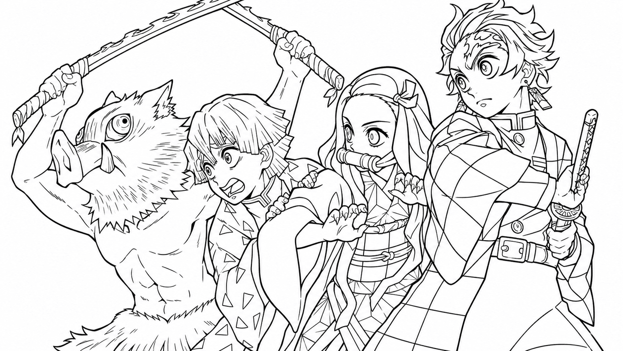 Demon Slayer Hauptcharaktere Ausmalbild