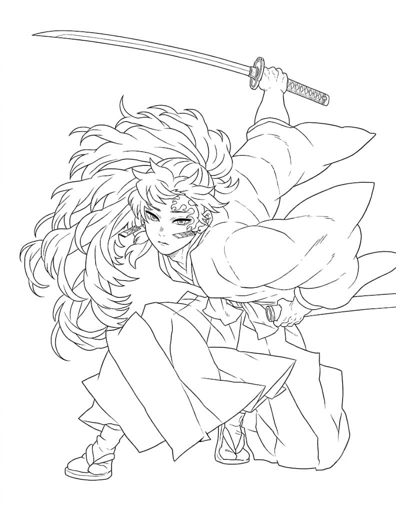 Yoriichi Tsugikuni Demon Slayer Ausmalbild