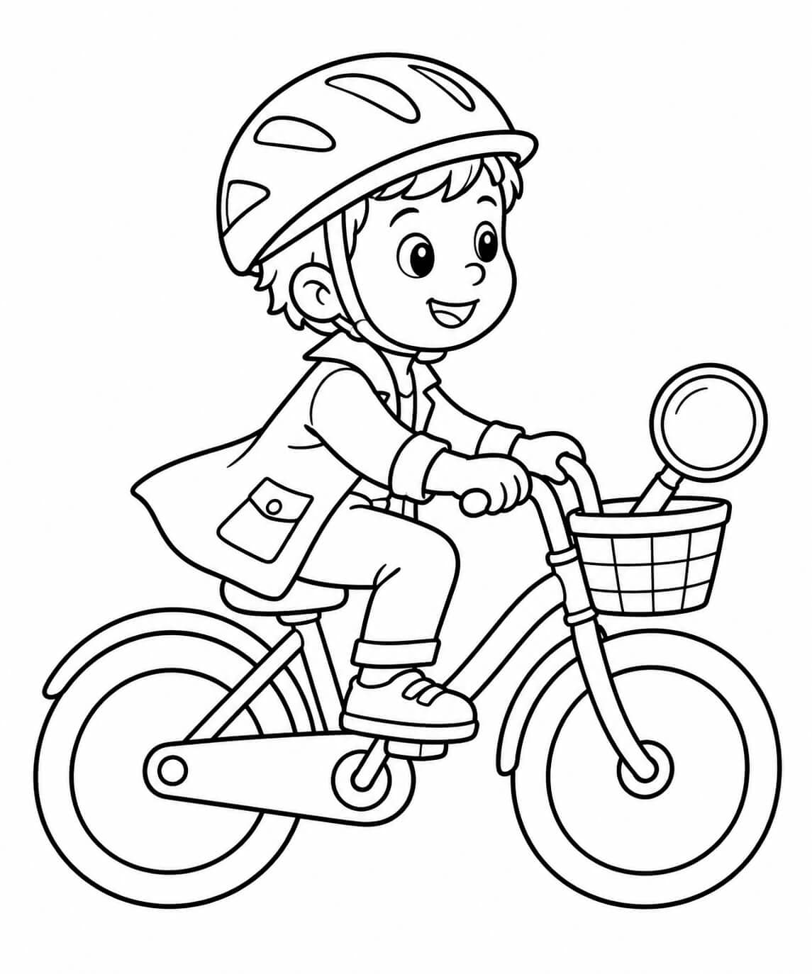 Detektiv auf dem Fahrrad – Ausmalbild in Schwarz-Weiß