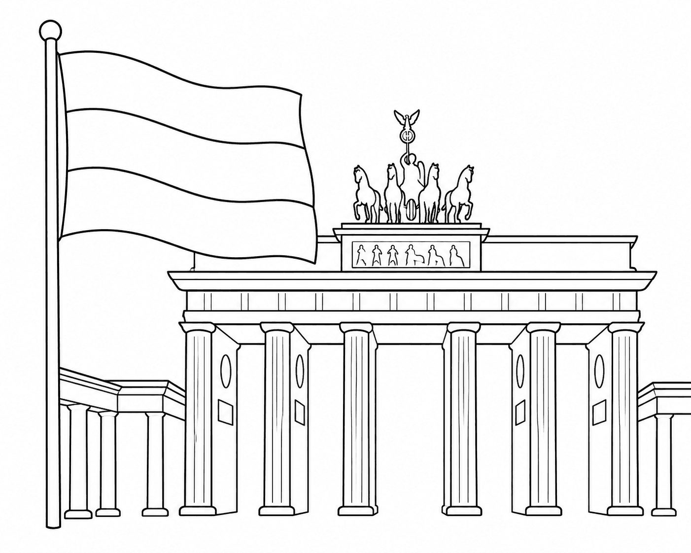 Deutschland Flagge am Brandenburger Tor Ausmalbild