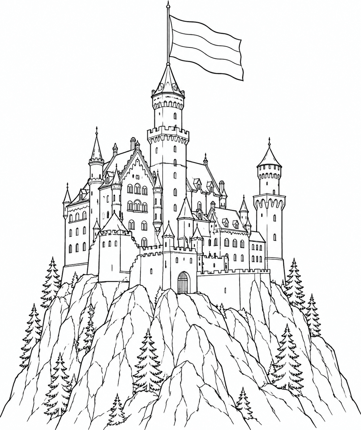 Deutschland Flagge mit Schloss Ausmalbild