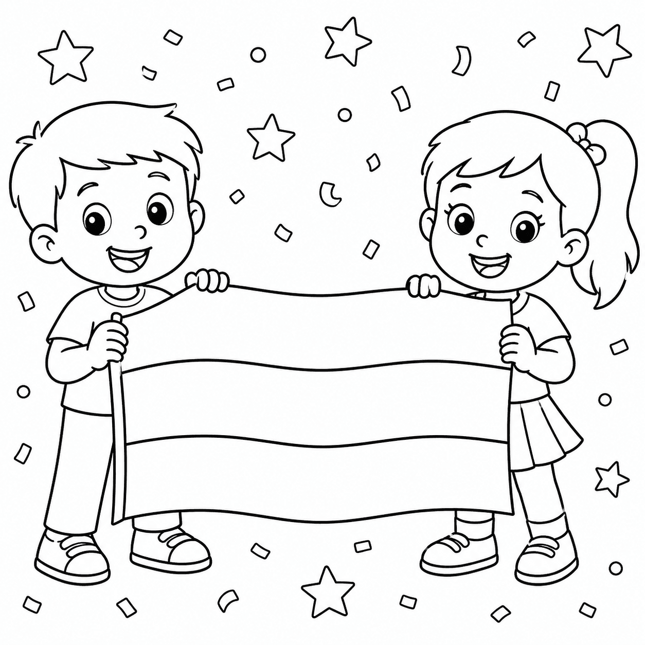 Kinder halten Deutschland Flagge Ausmalbild