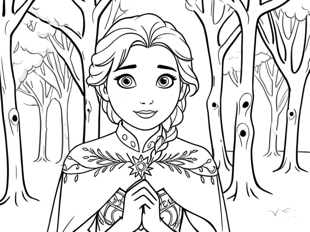 Elsa im verzauberten Wald Ausmalbild