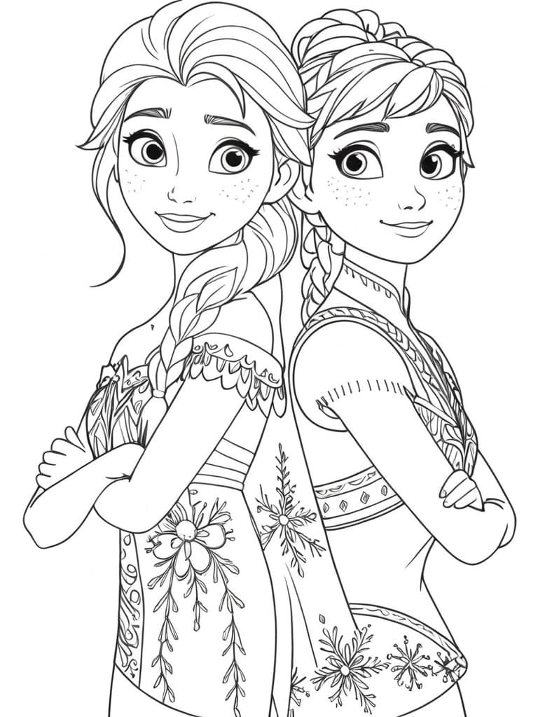 Elsa und Anna im Winterwald Ausmalbild