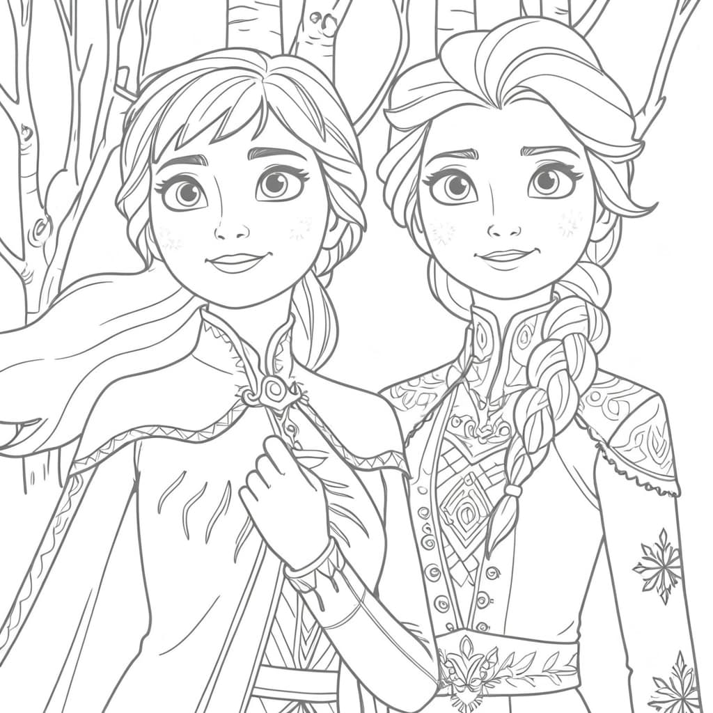 Elsa und Anna Winterszene Ausmalbild