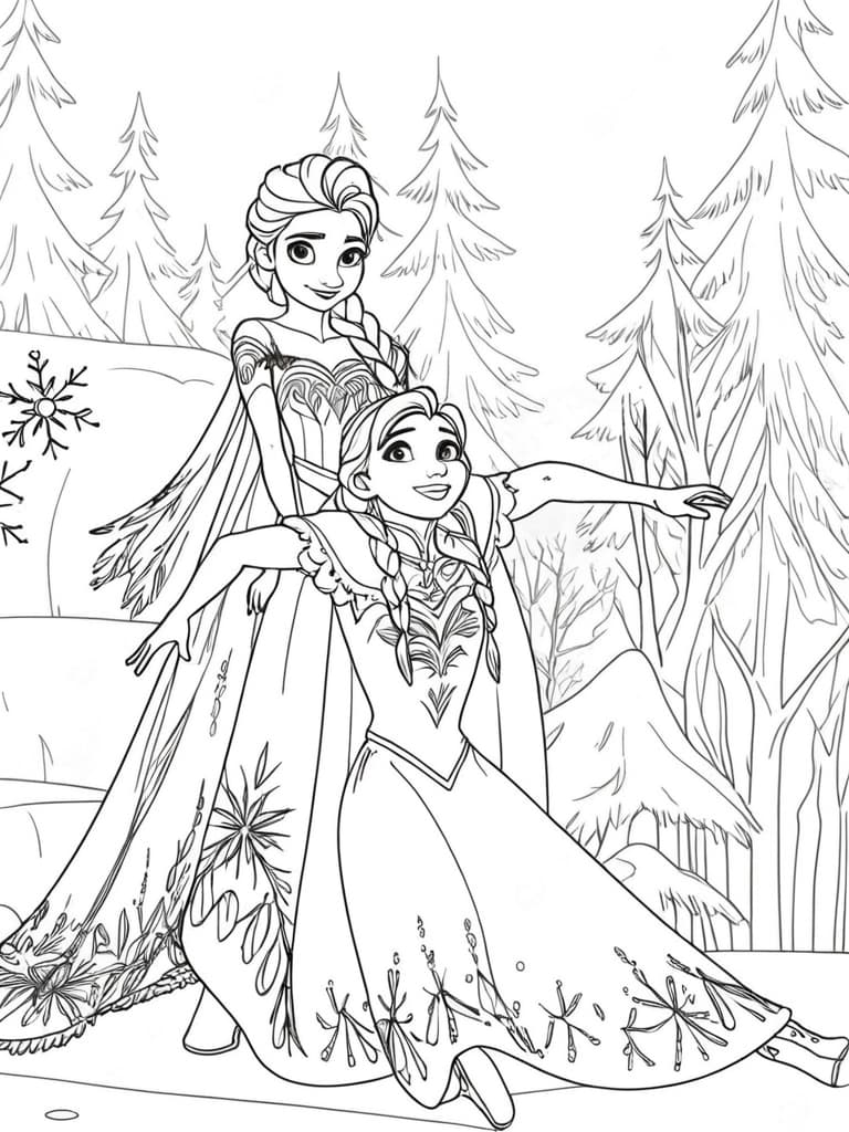 Elsa und Anna zusammen Ausmalbild