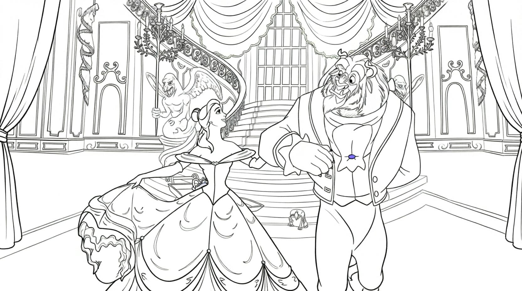 Belle und das Biest im Palast Ausmalbild
