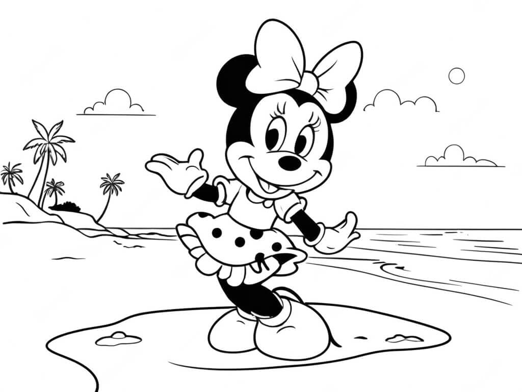 Minnie Mouse am Strand Ausmalbild