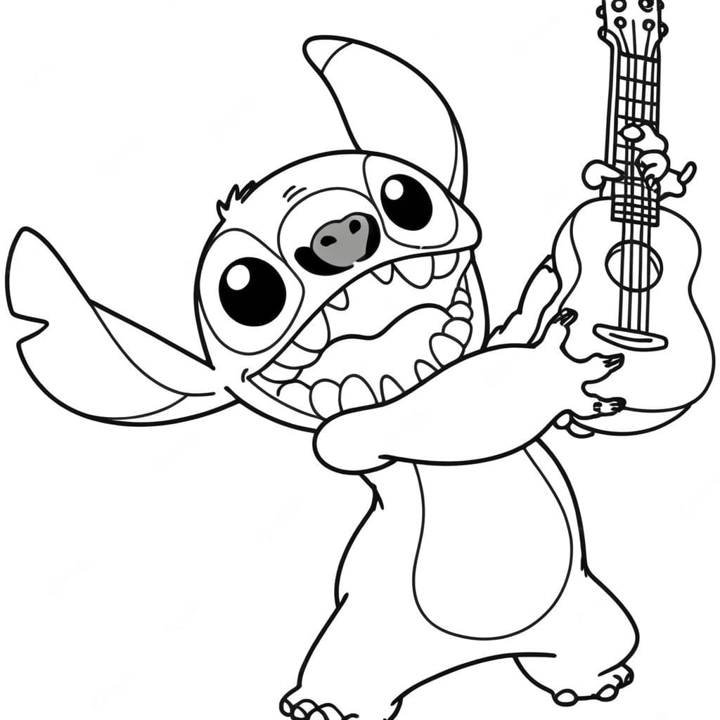 Stitch spielt Gitarre Ausmalbild