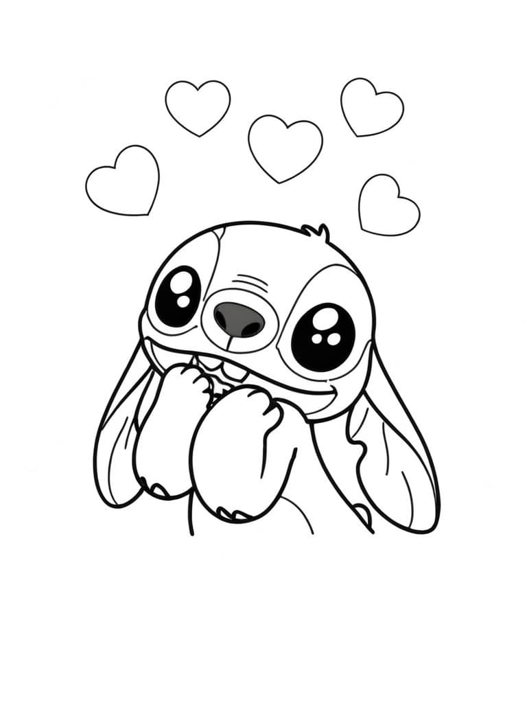 Stitch mit Herzen Ausmalbild