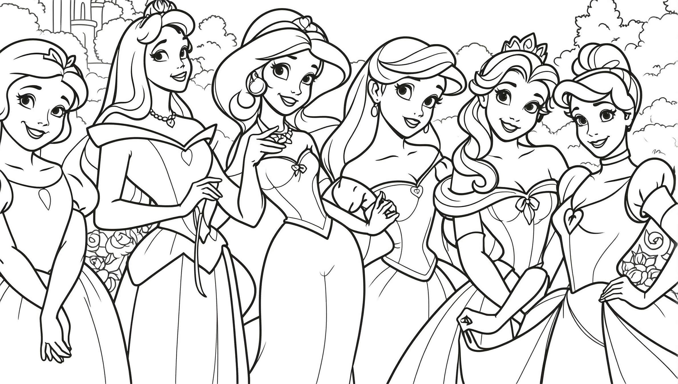 Disney Prinzessinnen Gruppe Ausmalbild