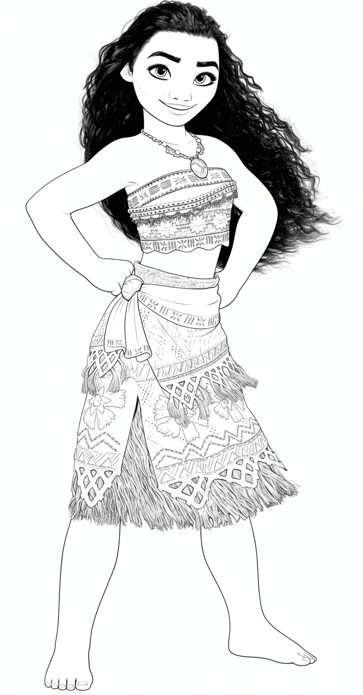 Moana mit schwarzen Haaren Ausmalbild