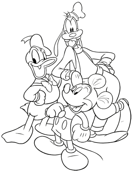 Donald Duck, Micky Maus und Goofy Ausmalbild
