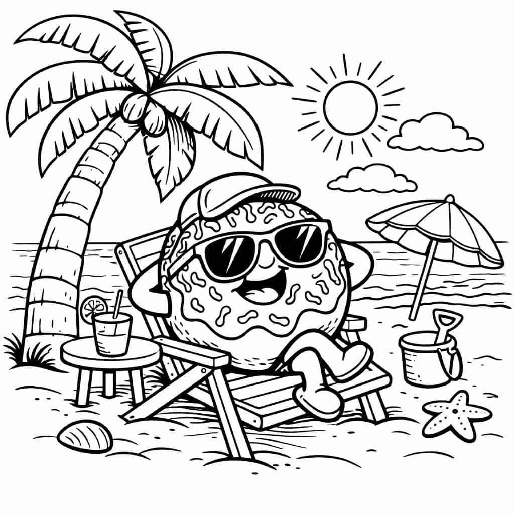 Donut am Strand Ausmalbild