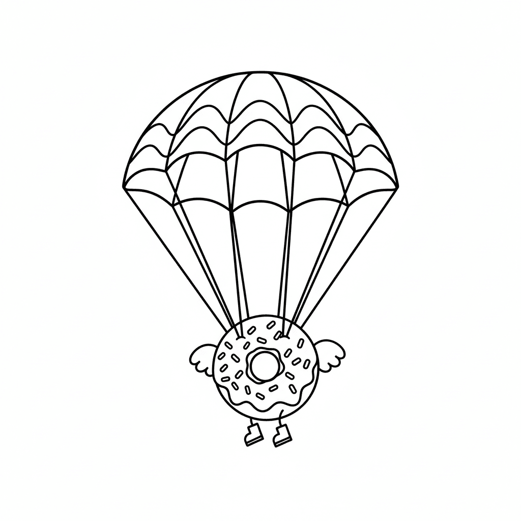 Donut mit Fallschirm Ausmalbild
