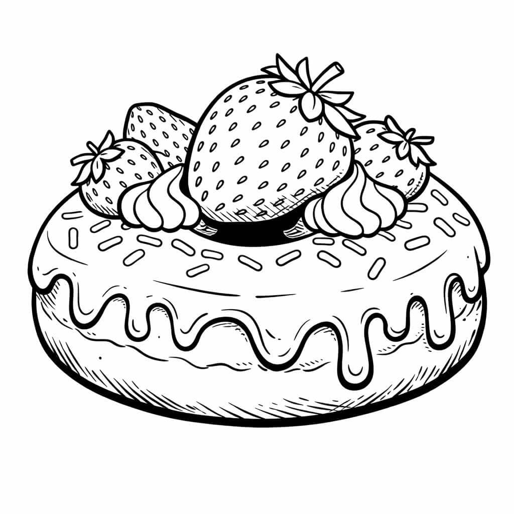 Erdbeer-Donut Ausmalbild