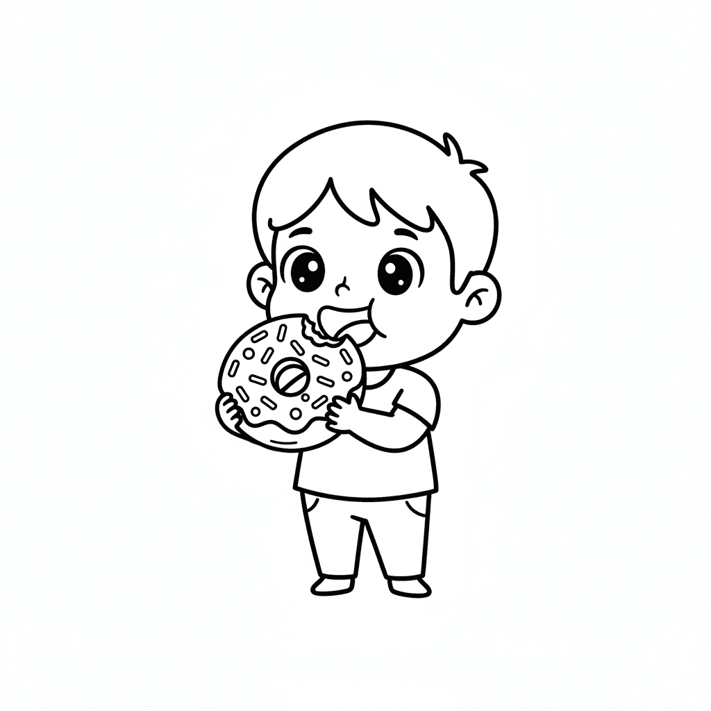Kind isst Donut Ausmalbild