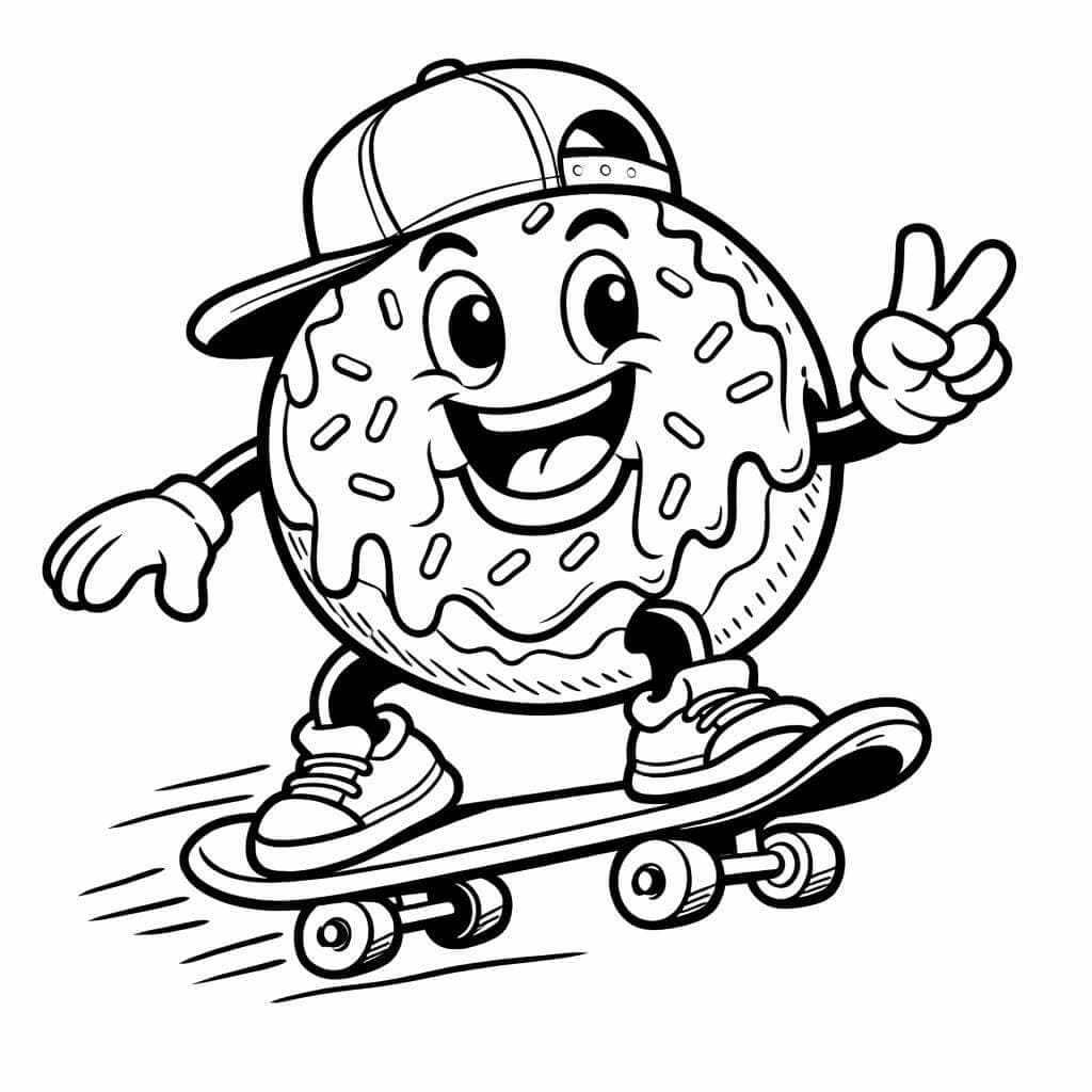 Skateboard-Donut Ausmalbild