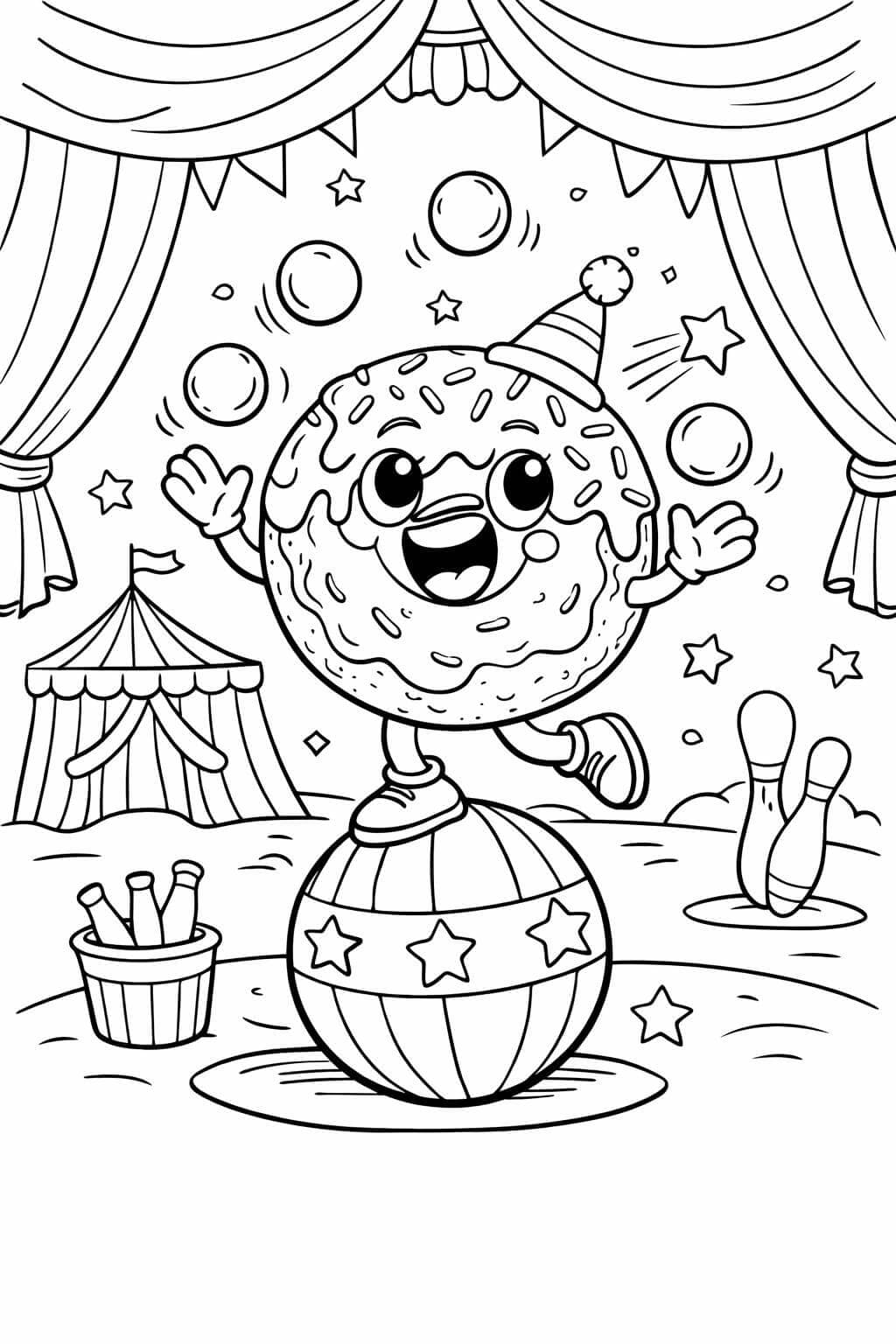 Zirkus-Donut Ausmalbild