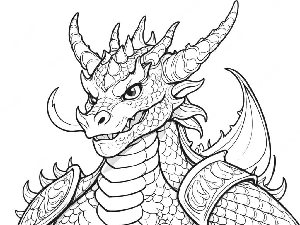 Drache in Rüstung zum Ausmalen
