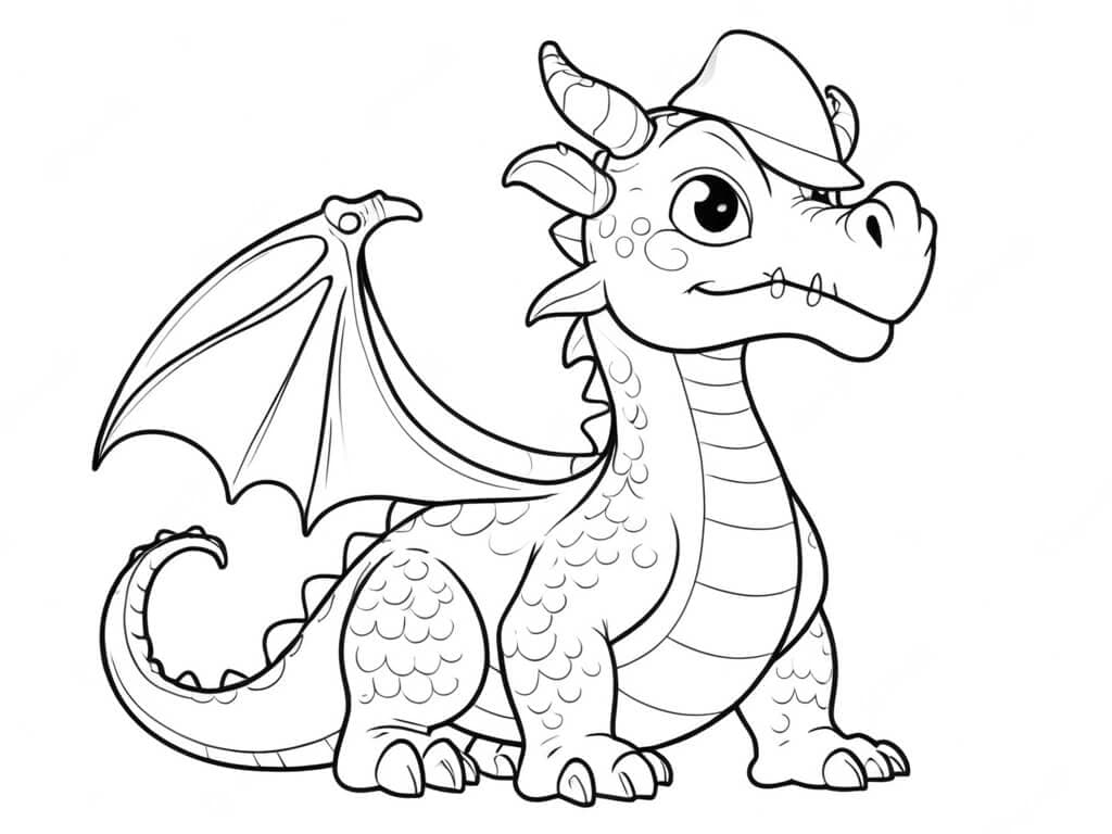 Drache mit Mütze zum Ausmalen