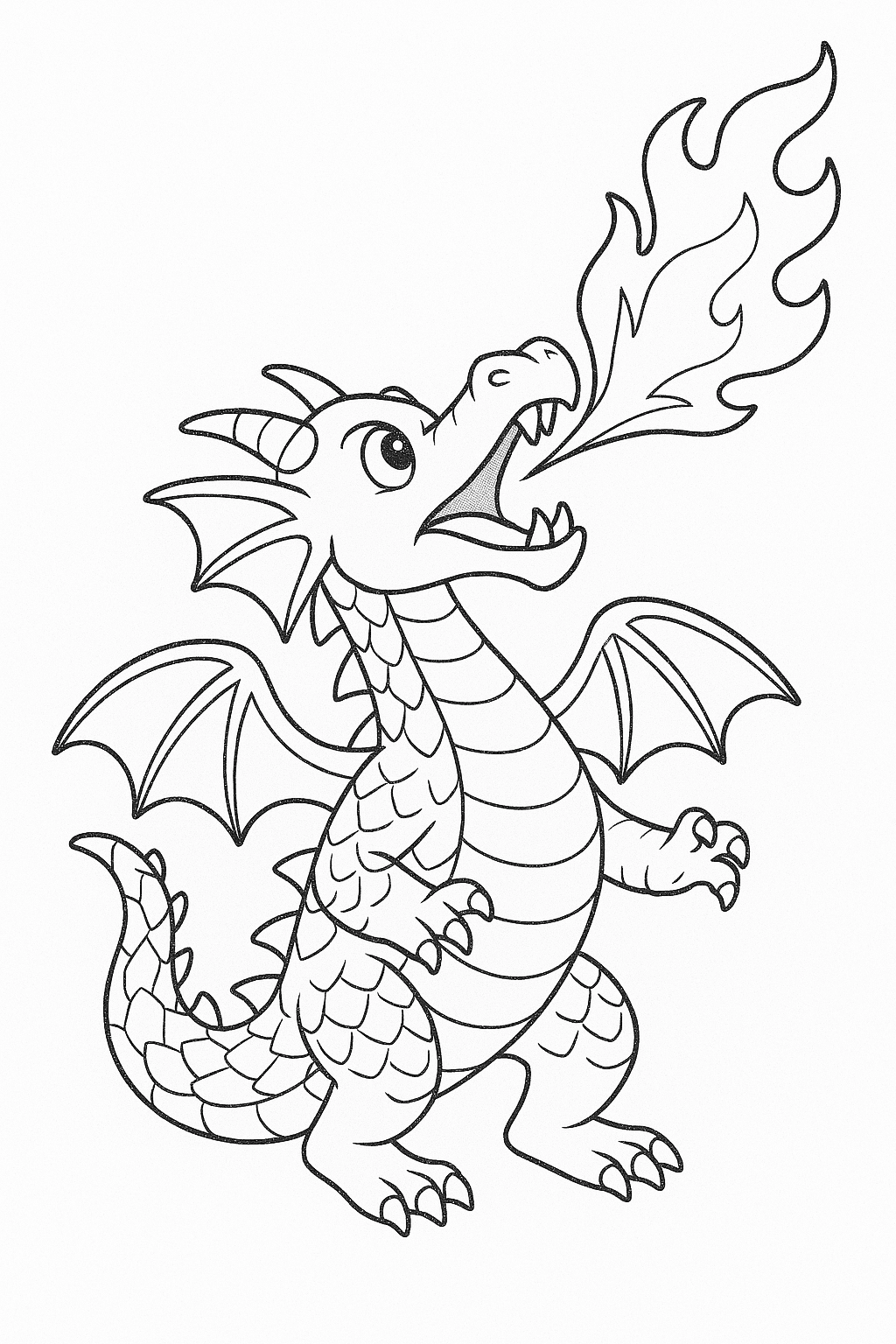 Feuerspeiender Drache zum Ausmalen