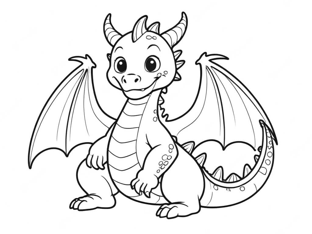 Glücklicher Drache zum Ausmalen