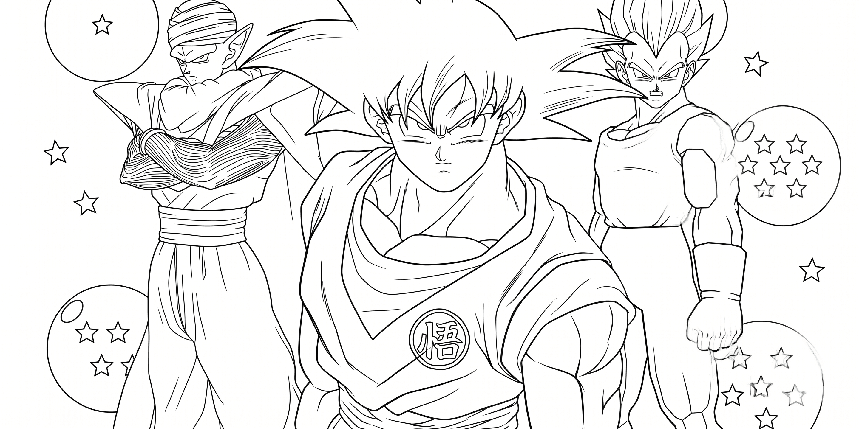 Goku, Vegeta und Piccolo Ausmalbild