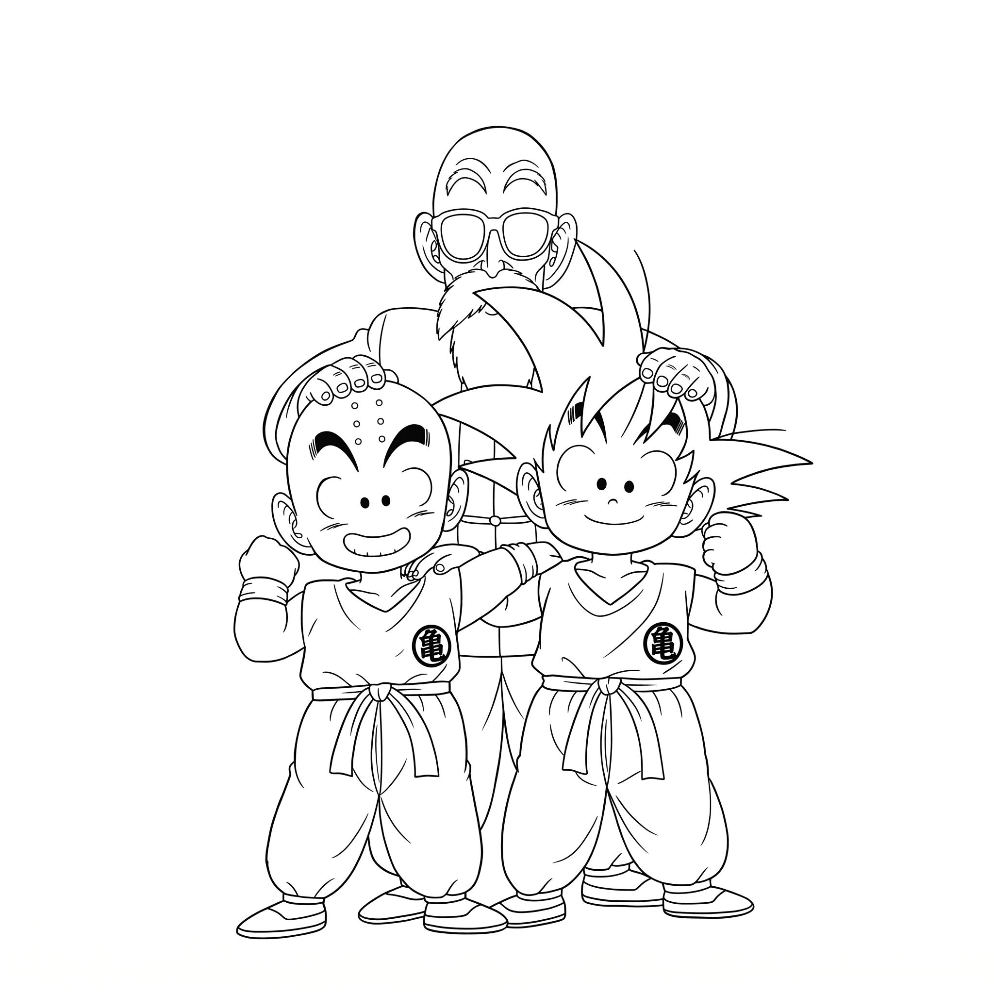 Meister Roshi, Krillin und Goten Ausmalbild