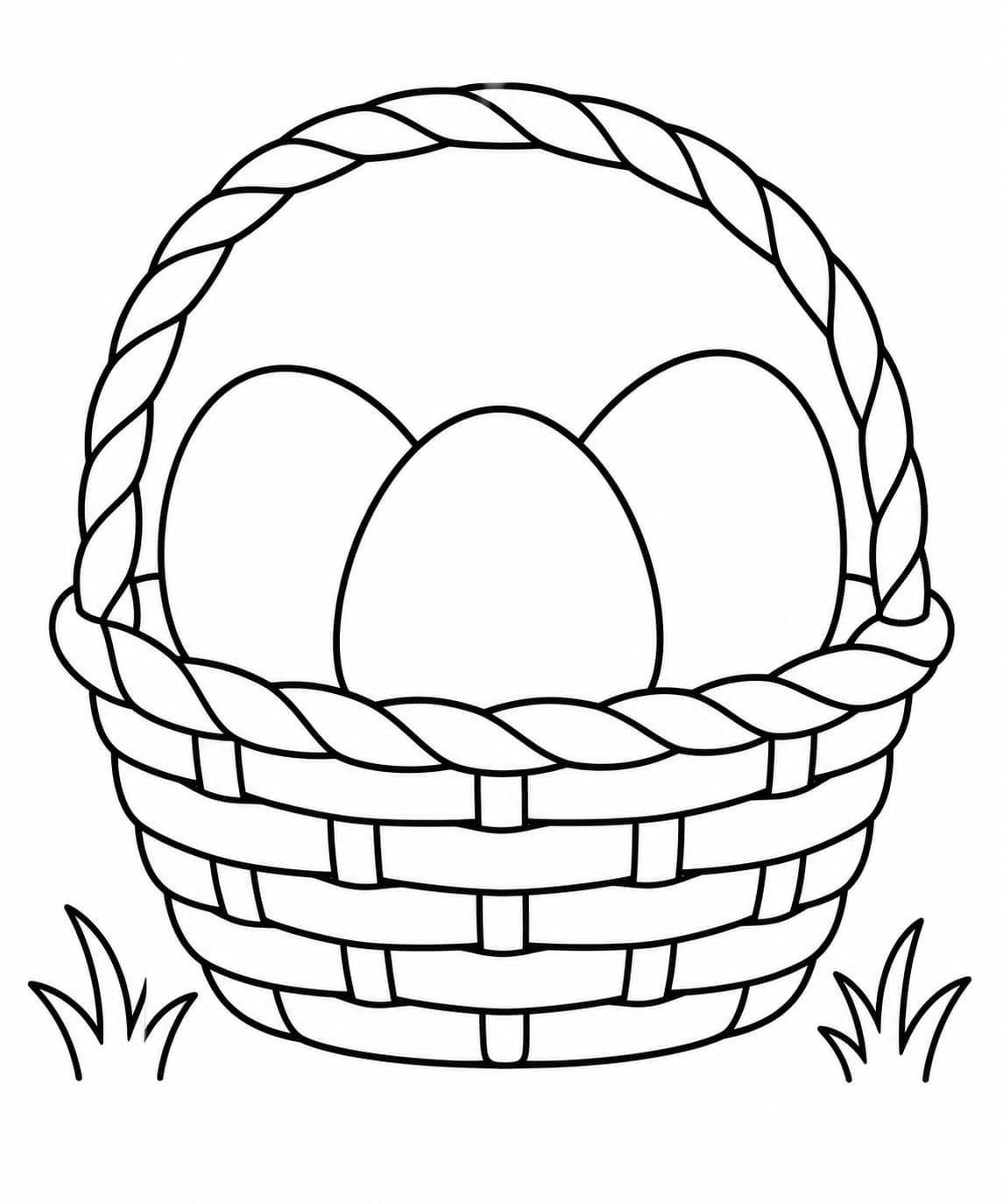 Drei Eier in einem geflochtenen Korb Ausmalbild