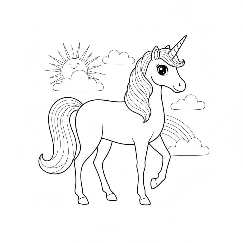 Einhorn im Himmel Ausmalbild